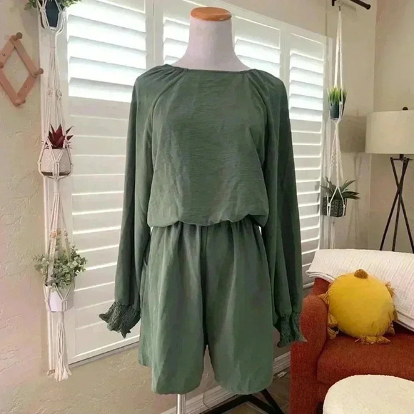 Pants - Army green jumper with tie in back